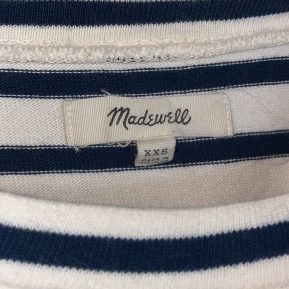 Madewell Women Size XXS Pocket 3/4 sleeve white and navy striped shirt - Picture 2 of 3